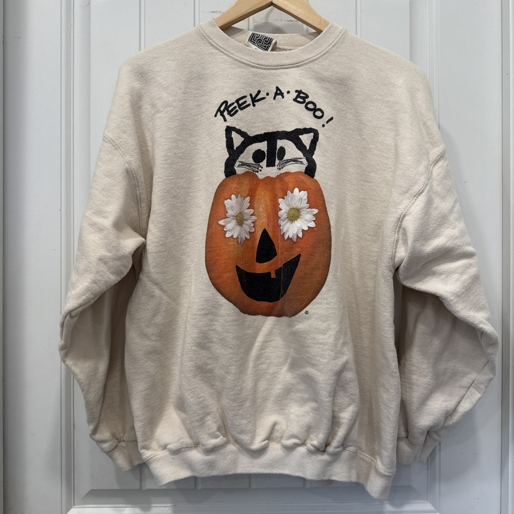 MAZE Halloween Peek A Boo Jack-O-Lantern Cat Sweatshirt Sz XL Vintage USA Made